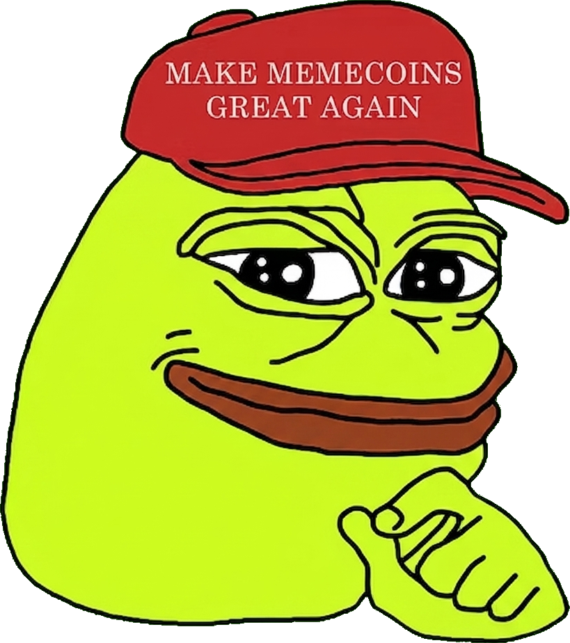 Pepe wearing a Make Memecoins Great Again cap